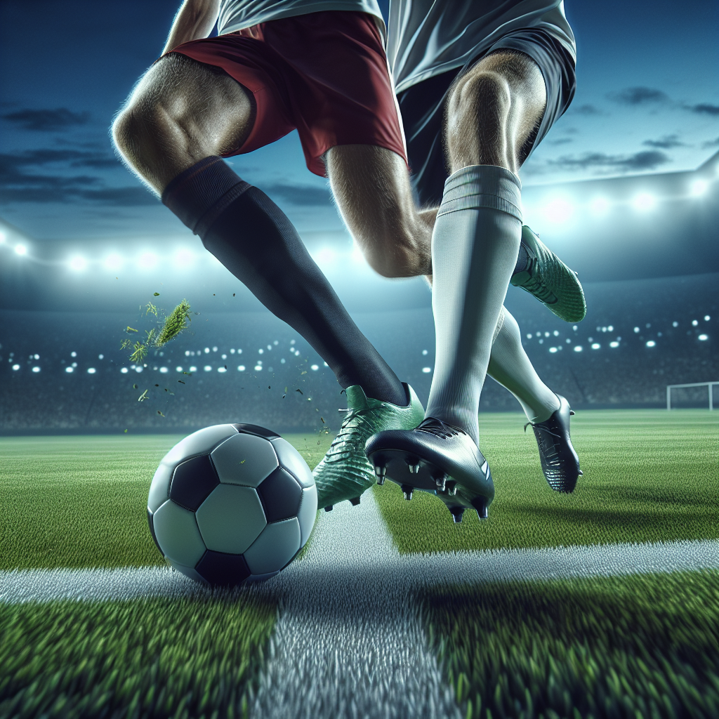 Dramatic football duel symbolizing Europe’s top weekly matchups under stadium lights