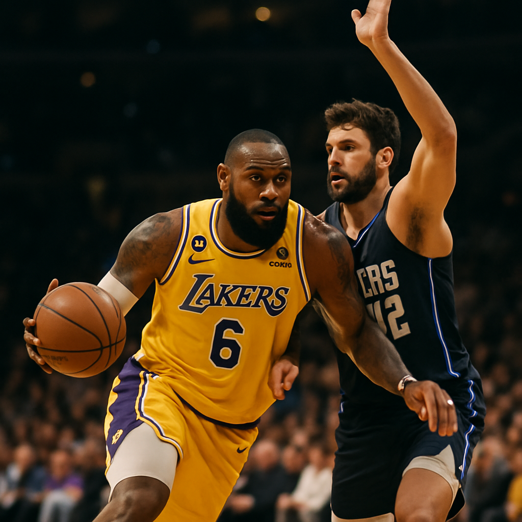 LeBron James drives toward the basket against Dallas as the Lakers defeat the Mavericks